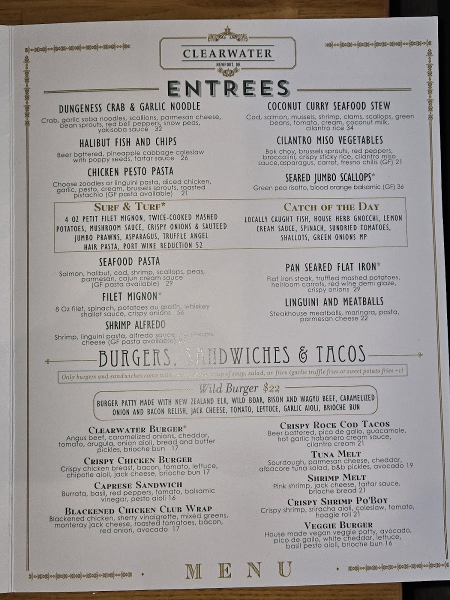 Clearwater Restaurant Menu - Image 1